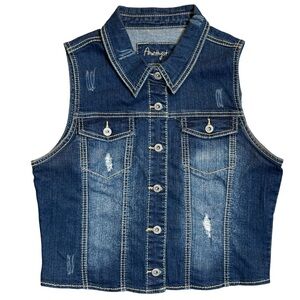 Amethyst Distressed Blue Denim Vest Size XL
